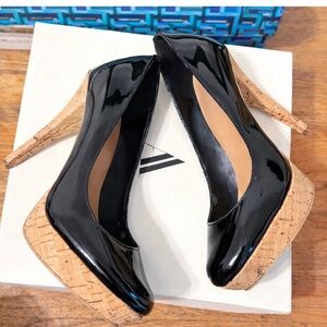 Ava & Aiden Black Patent Cork Heels | Size 7
